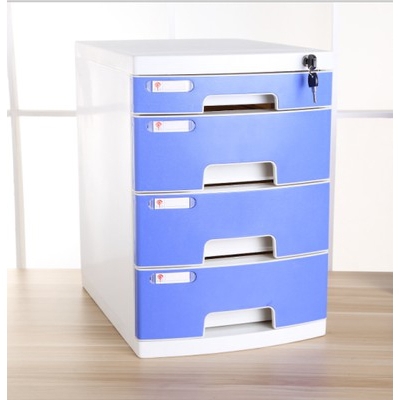 极速桌面文件柜蓝色多层灰色带锁抽屉式 三层资料柜储物加厚移动