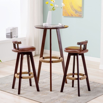 实木吧台椅美式复古吧台凳欧式高凳旋转创意酒吧椅家用高脚餐椅子