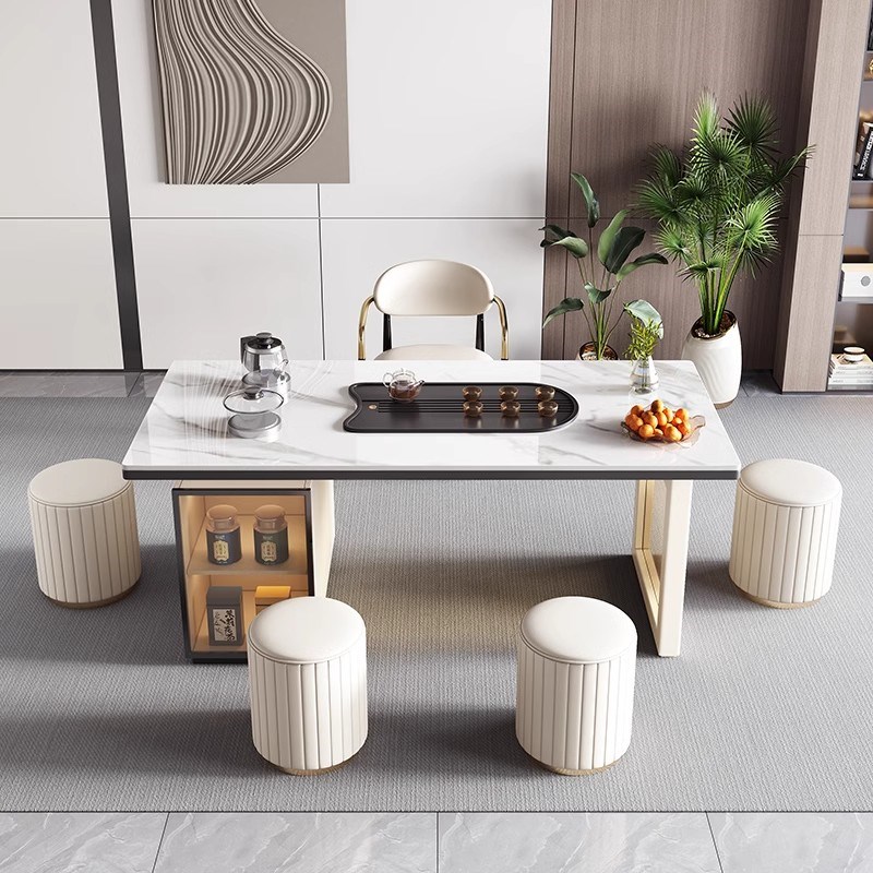 现代简约岩板茶桌椅组合办公室书桌轻奢茶几烧水壶一体小户型茶台