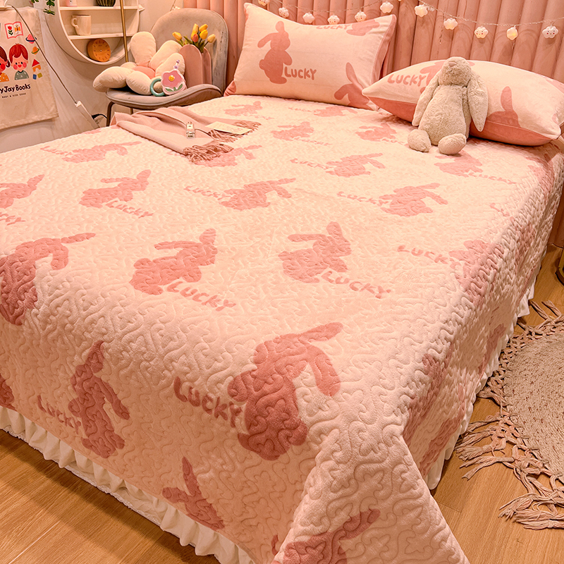 速发冬季高端牛奶法兰绒床盖单件绒厚珊瑚加榻榻米炕盖三件套铺盖