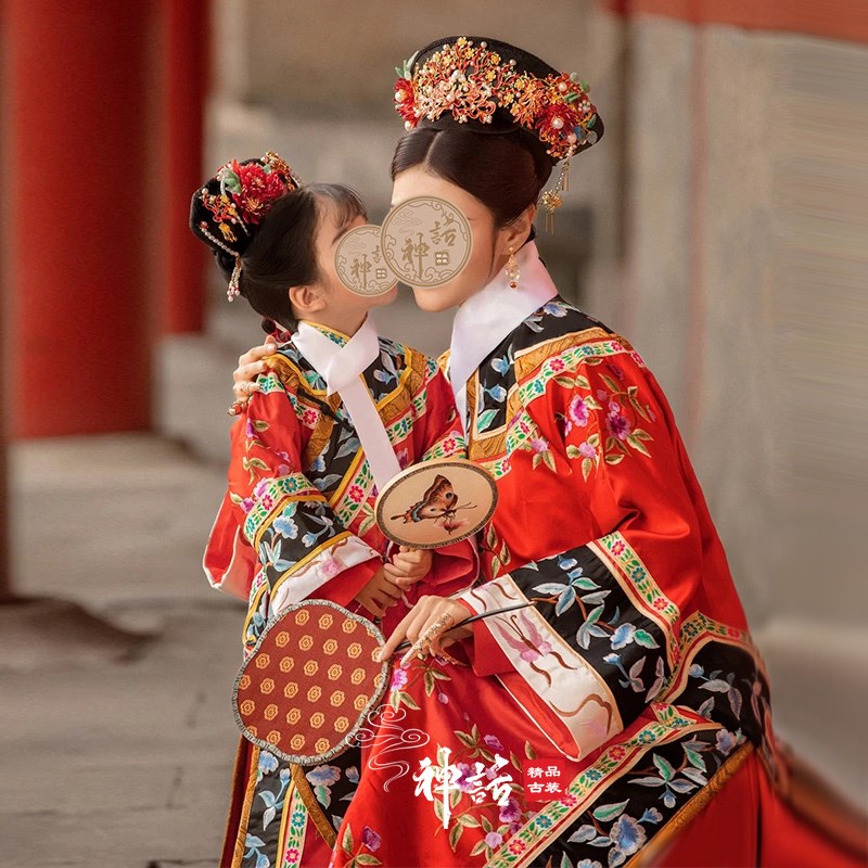 现货速发格格装满族清朝旗服亲子服装小燕子红色绣花服装演出服