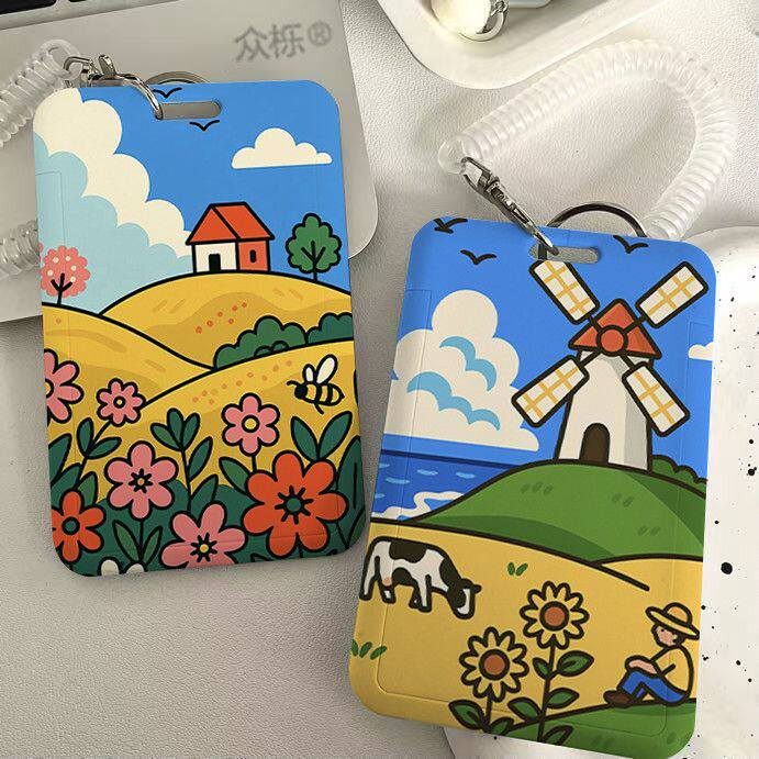 乡野田园插画学生滑盖卡