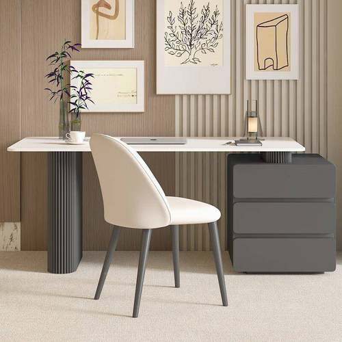 意式极简纯生jls66SS8岩板书桌小户型学家用卧室电脑桌房写字白台