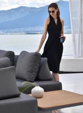 跨外别墅庭院柚木沙发露天酒店家民宿具防水RIZ境转角实木沙发组