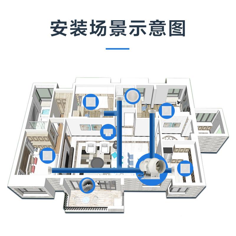 鸿冠管道风机/6寸排EVM流斜风扇换气扇卫生间厨房油烟8寸抽风4机