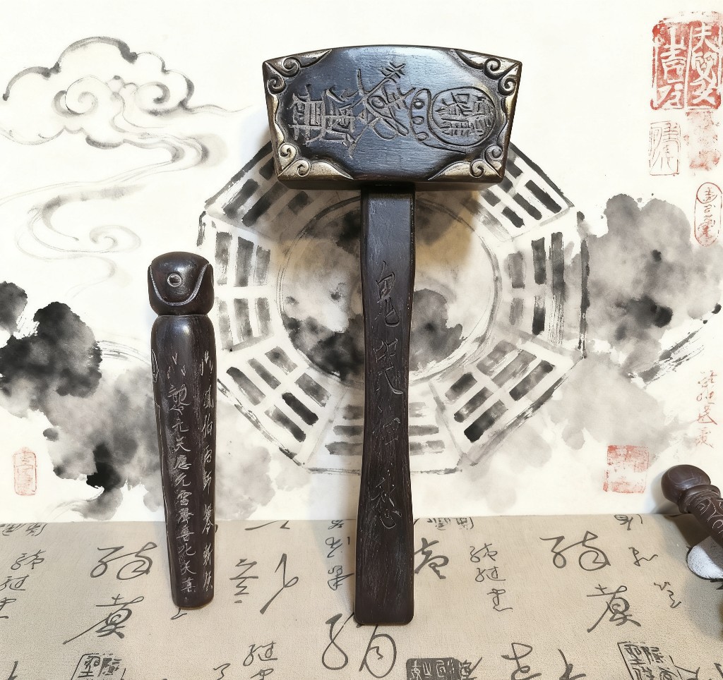桃木雷公锤雷公凿,道用品木质工艺品雷公锤