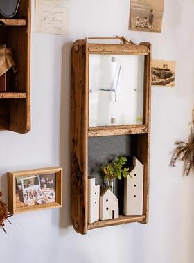 天然旧木头挂钟饰客厅田古创意园墙面装画复钟74605表摆件黑板插