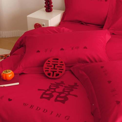 HIINI被I高端结婚四件套大色刺绣HQcxw3TJ婚房婚喜套喜庆红床单床
