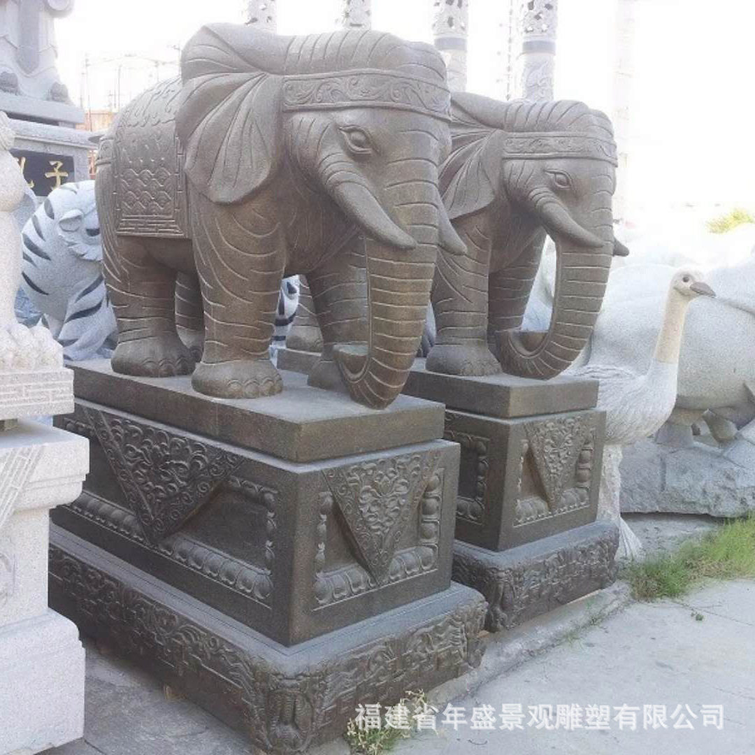 福建石雕仿古大象园林摆件