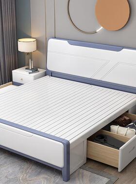 实木床现代简约双人床白色1.8m大床高公111115箱m.酒店寓实木床