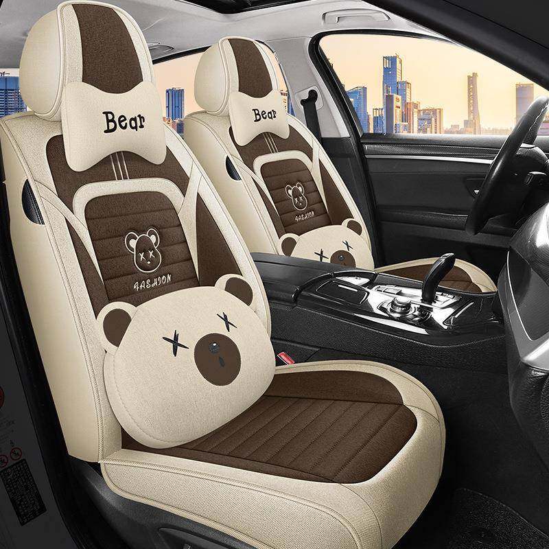 4年新款四全包棉麻季通JNX用汽2车坐布垫可爱卡通女神网红亚麻艺