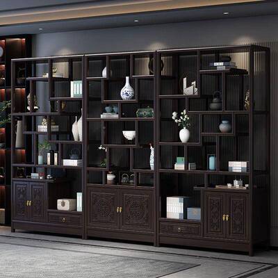 实博古架多宝阁新中式书木架办48421公室隔断架南木茶柜摆列件架