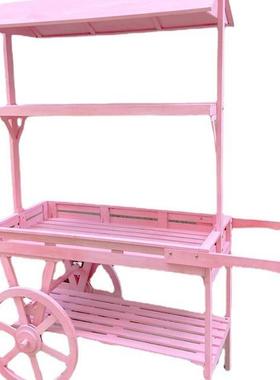 美式乡村手推木质花车花架置物架58957架花店装饰陈列展推复古车