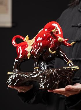 陶瓷红zy-66281色大号工牛客厅玄关办公室桌招牛财摆件吉祥面物气