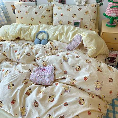 四件套a类婴机床上用品水58母宿洗棉双层纱床单床款学生舍三4件笠