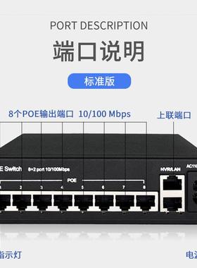 8口百兆+t2口上联POE交换以太网单分流支机持NF1008Sa标准个30W端