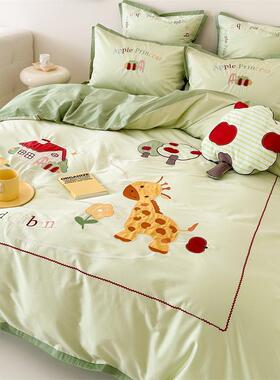 儿童通刺绣10支纯棉长绒棉44370四件0套可爱小鹿全棉被风套床卡上