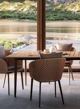 户藤外藤餐桌椅岩板柚木圆型长型桌庭院合阳台RUY四编六八椅铝金