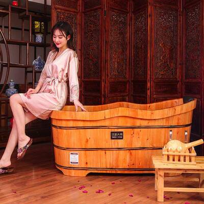 波浪型用14041商用泡澡洗澡木桶木质浴桶成人缸实木沐浴加厚单人