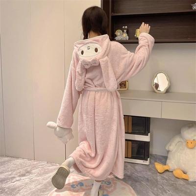 浴女秋季珊瑚绒通长款卡成人ELX洗澡吸水速干袍可穿裹式浴裙冬浴