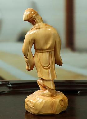 杨木摆件饰济公降龙罗汉醉雕佛居家EYI装中式黄雕刻工艺品