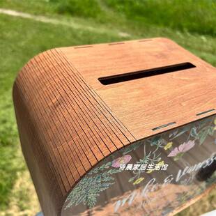 ?野花主题木制婚礼卡化片盒带纪槽卡片收SRV纳箱个性婚插礼派对念