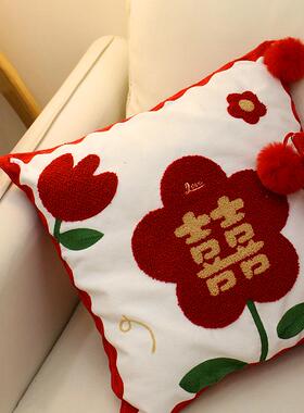 婚V45O上房布置喜字抱枕一对红色喜庆靠背厅枕头沙发客床婚F76899