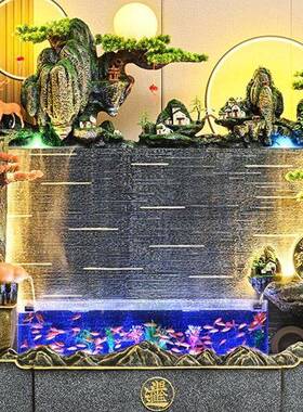 假山流墙鱼水幕喷泉缸客厅关养鱼加湿器63764装饰落地田园景玄观