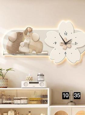 装饰钟餐厅饰钟画创意钟表装挂奶油画风挂家用静音饭厅时cp#65221