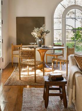 风法式椅中古实木餐椅藤编家用客厅靠背椅民扶宿餐厅草86381藤编