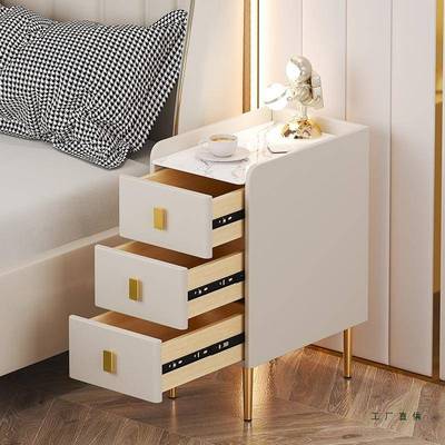 窄小现型床头柜代简约家用卧室超小岩户型板两74369抽三抽屉实木