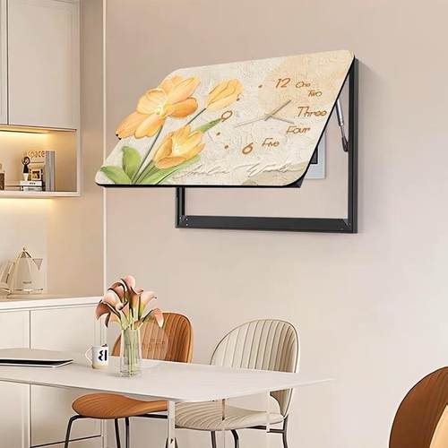 奶油风可爱表箱装饰画代简电现郁金香带dSoieycQ钟表免打约孔遮挡