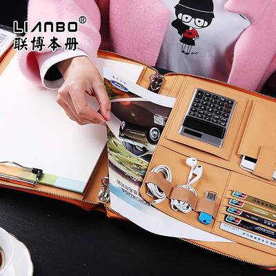 A算4皮质理文件夹lbA4llb合合同夹多功能带计器经夹商务办公用品