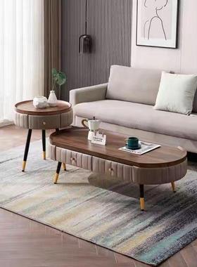 软包茶002几轻奢现代小户型厅红茶台带抽网创意边几客简约圆形屉