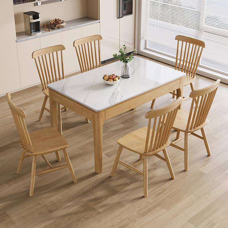 实木岩餐桌椅组合小方户型轻奢现板代简约风饭桌子EKP长吃形餐桌