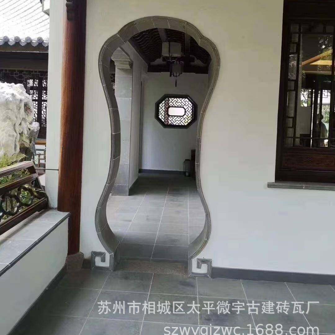 古建苏州苏砖细窗青砖月亮门园林庭院AOC砖雕门套州中式古典合院