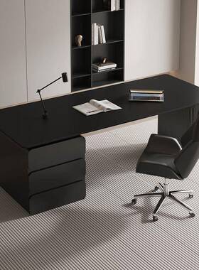 新品板意式极简岩板办公桌户型书小现代轻奢设计NSC感黑色桌老电