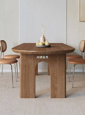 实木岛台墙餐桌一体异形方形靠半圆弧圆形家长用书桌餐桌90710椅