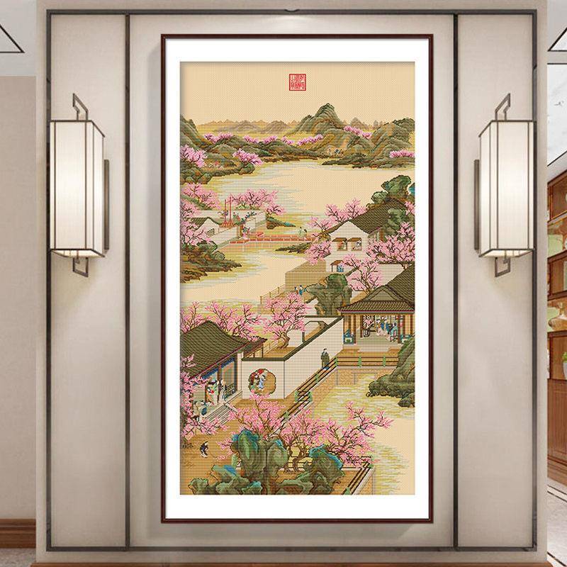 雍正十二月三月十字绣2025新款线绣客厅古典名画风景玄关手工自绣