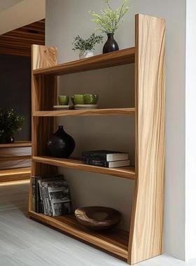 天然原木复古实木书架陈落书地柜列卧架客厅室73064置物架阳台盆