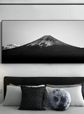 现代简约16363风白工业士山日式巨幅挂画卧室床头画客厅黑富横幅