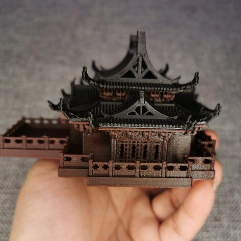 静观吾界  古代建筑模型 大雄宝殿摆件微景观假山上的小摆件模型