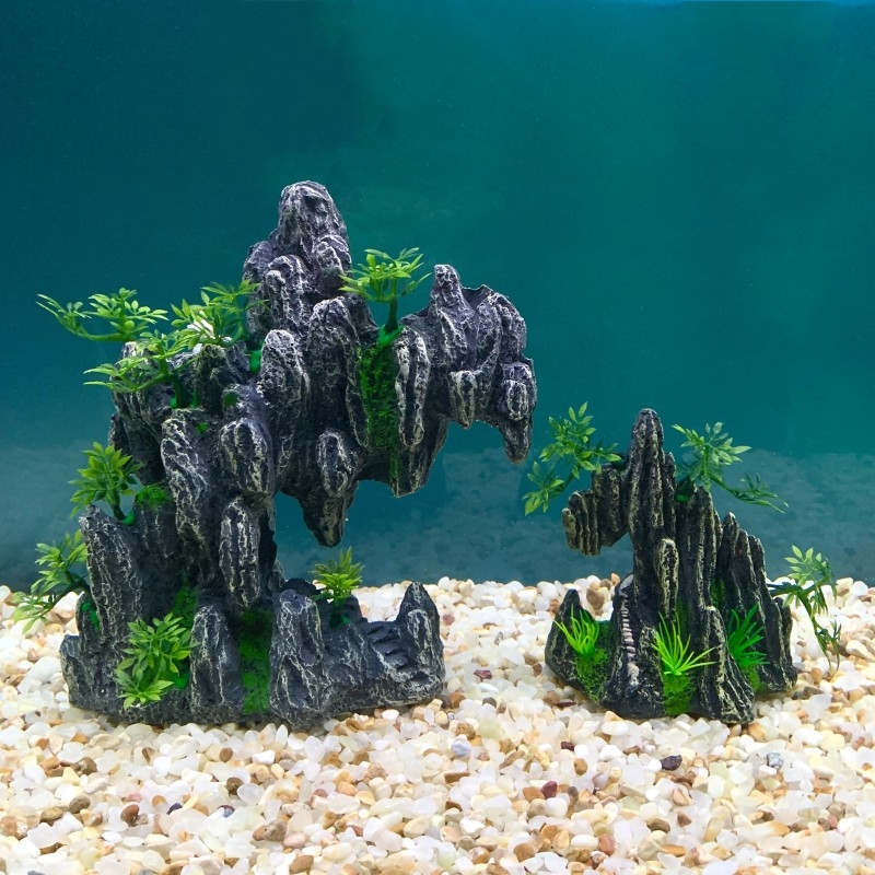 新款中大型鱼缸水族造景假山树脂居家盆景工艺品仿石头山创意摆件