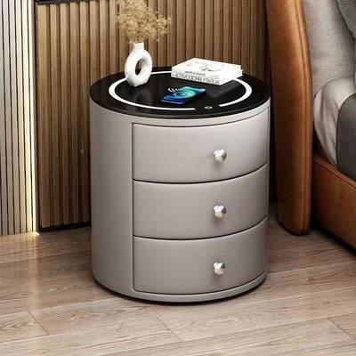 圆形智能床头实皮质木现代NQD-9轻卧柜室床边柜无线充奢电多功能