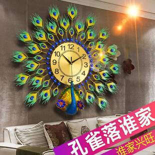 孔时钟挂墙表 雀钟表饰挂客厅欧式 创意家用静音钟个性 装 201902时尚
