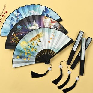 汉服用绢布女中国风男古风扇防撕耐易开双面学生合扇子折扇古风扇
