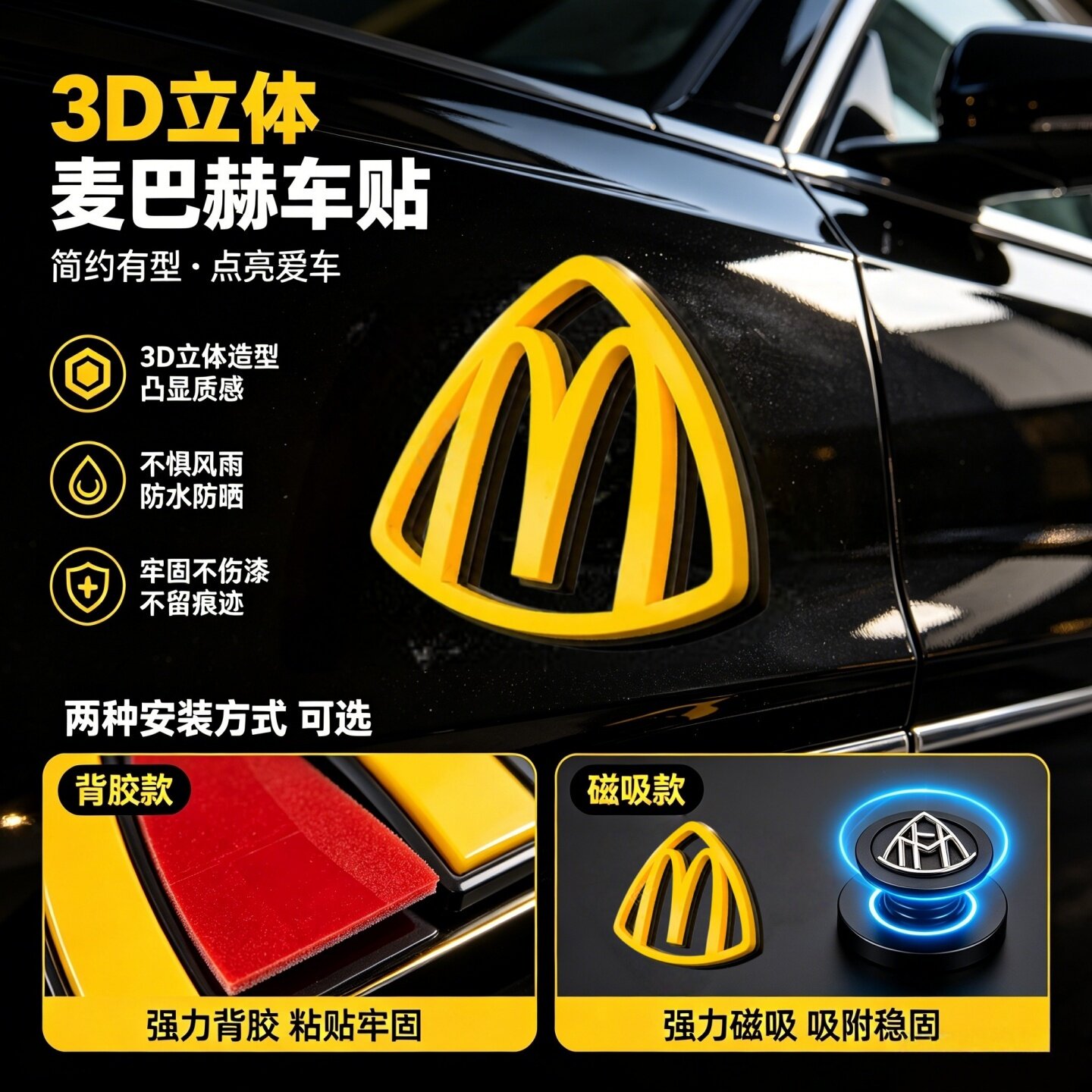 【麦巴赫】麦当劳m标车贴磁吸车贴3d打印侧标贴背胶创意汽车贴
