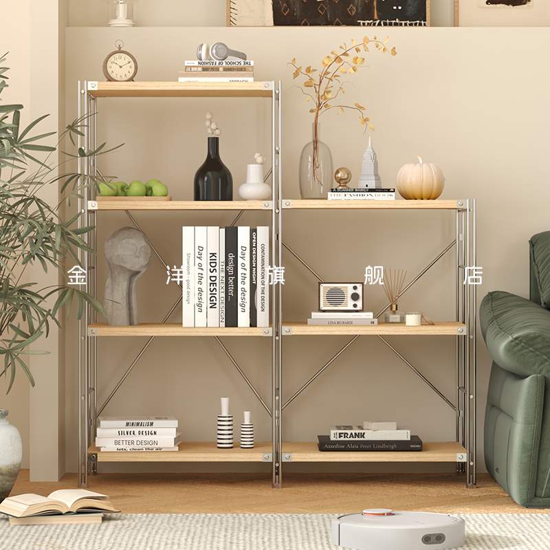 置物架日式落地收纳架多层储物架货架阳台客厅家居层架原木风架子