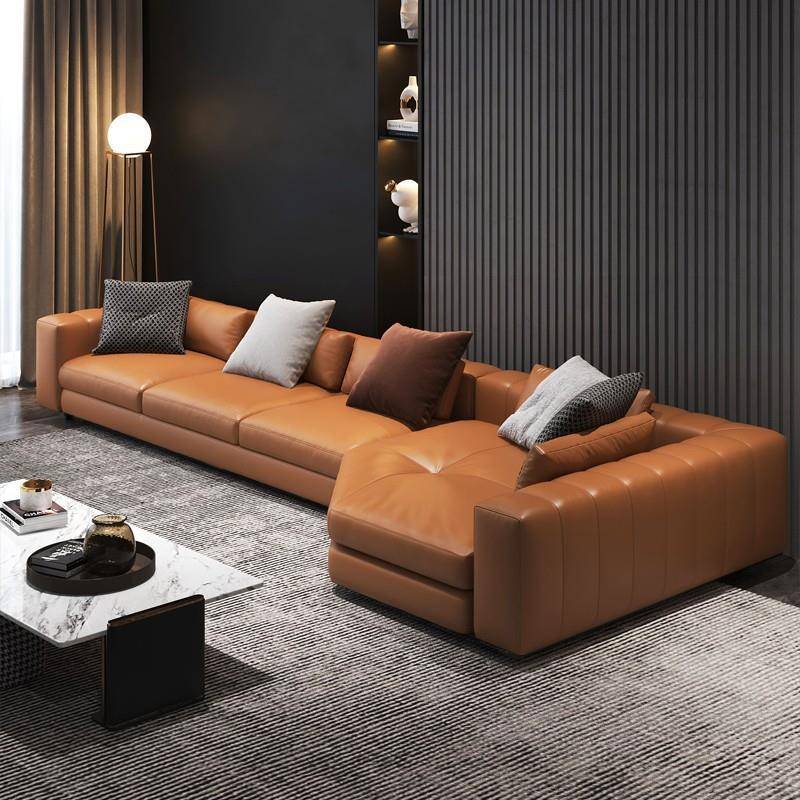 意式极简皮艺沙发别墅轻奢现代客厅转角布艺沙发大户型样板房沙发