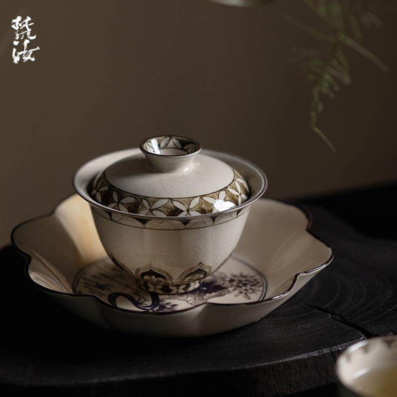 梵汝景德镇纯手绘莲座福临二才盖碗复古釉下彩茶具泡茶碗不烫手,鲜花速递/花卉仿真/绿植园艺,割草机/草坪机,淘宝优惠券,粉丝福利购,淘宝优惠卷